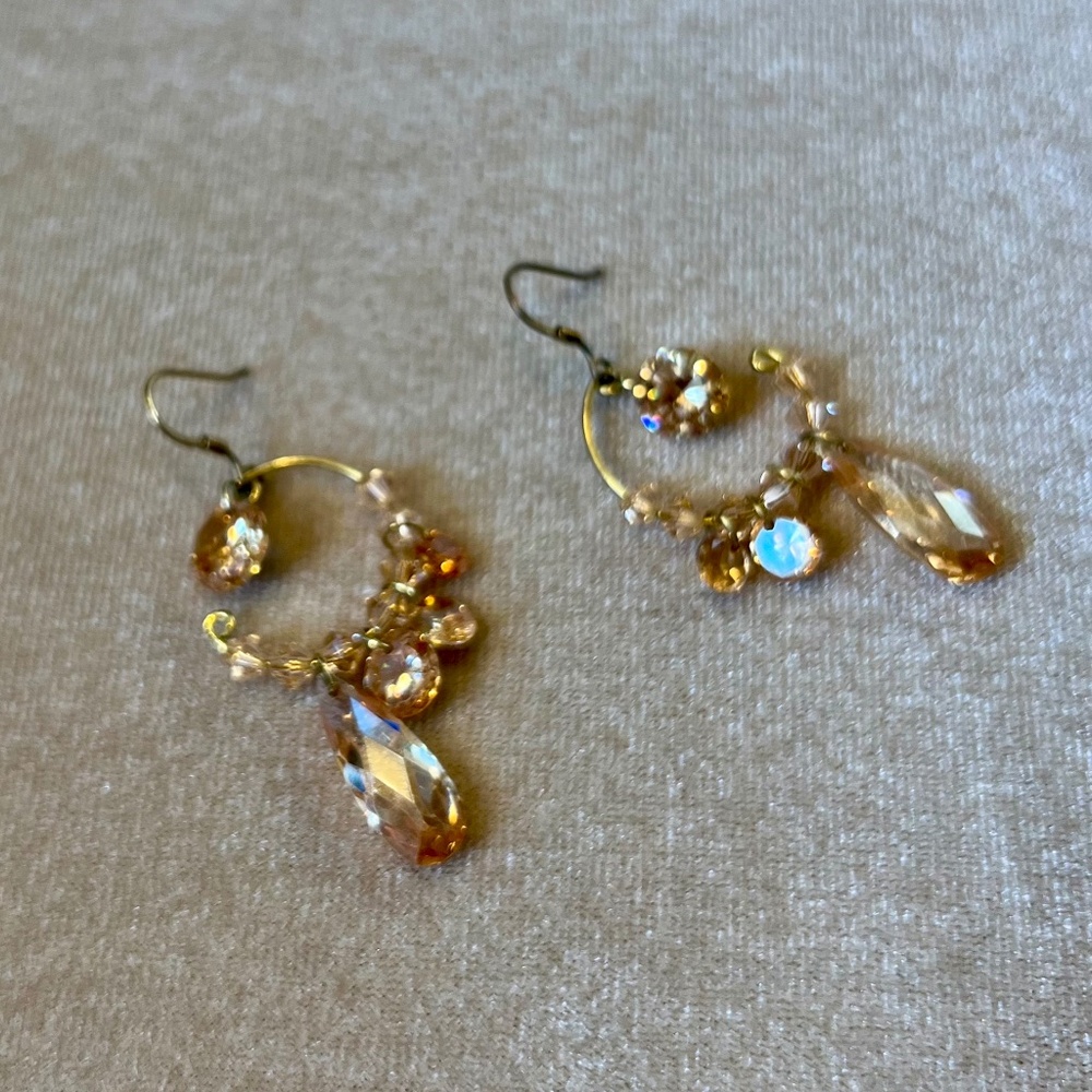 Vintage Handmade Golden iridescent  crystal earrings